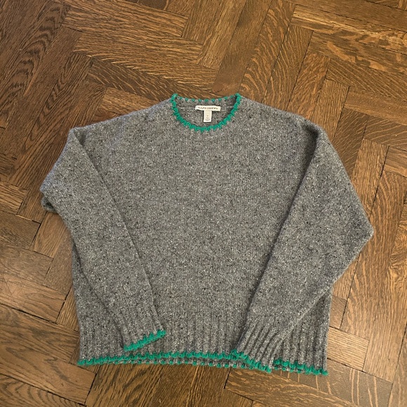 Autumn Cashmere Gray Sweater with Green Trim - Picture 1 of 4
